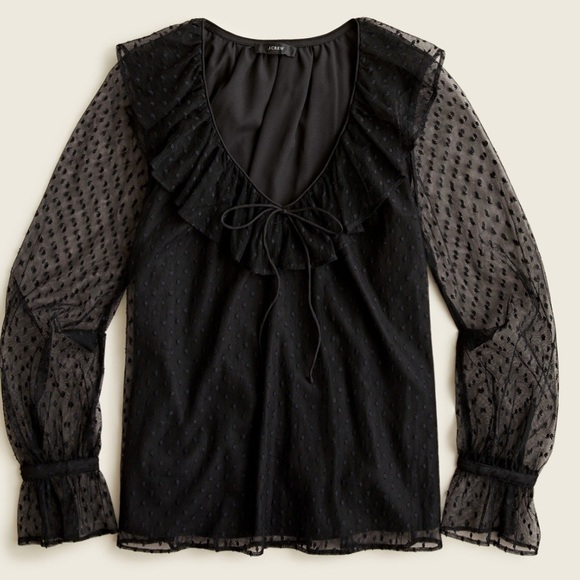 J crew ruffleneck top black clip dot - Picture 1 of 6